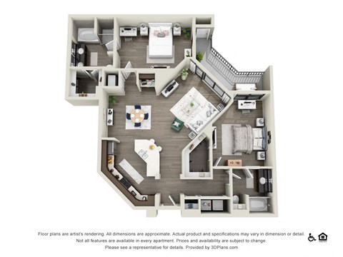 Floor plan for 2 beds, 2 baths, 1356 sqft